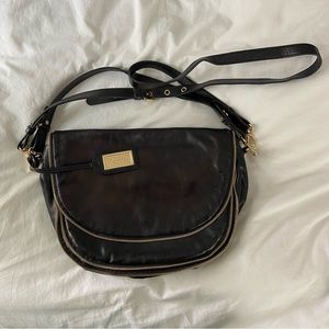 Badgley Mischka Black Leather Crossbody/Shoulder Bag w/ Gold Hardware
